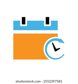 calendar icon. Calendar with time clock icon. calendar vector icon. important times or anniversaries. Solid design style. vector design