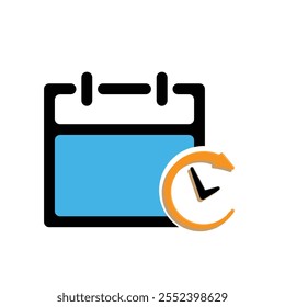calendar icon. Calendar with time clock icon. calendar vector icon. important times or anniversaries. mixed design style. vector design