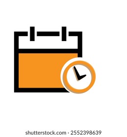 Kalendersymbol. Kalender mit Zeituhrsymbol. Kalendervektorsymbol. wichtige Zeiten oder Jahrestage. gemischter Design-Stil. Vektordesign