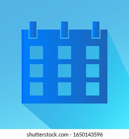 Icono de calendario en estilo plano moderno. Azul con sombra. Símbolo de diseño. Ilustración del vector

