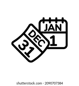 The calendar icon turns the page from December 31st to the New Year's January 1st.