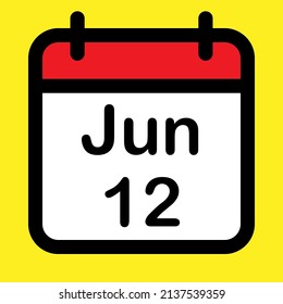 Calendar icon twelfth June, vector illustration