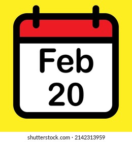 Calendar icon twentieth February, vector illustration