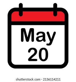 Calendar icon with twentieth may, vector illustration
