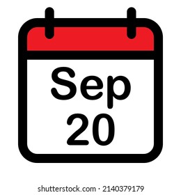 Calendar icon with twentieth September, vector illustration