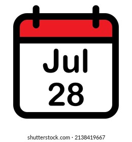 Calendar icon with twenty eighth July, vector illustration