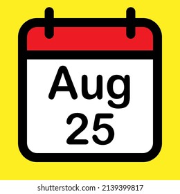 Calendar icon twenty fifth August, vector illustration