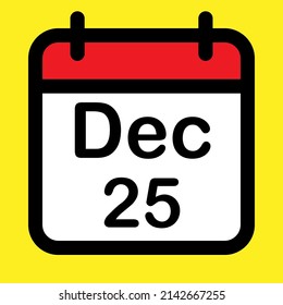 Calendar icon twenty fifth December, vector illustration