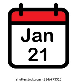 Calendar icon with twenty first January, vector illustration