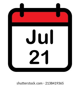 Calendar icon with twenty first July, vector illustration
