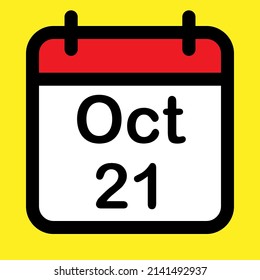 Calendar icon twenty first October, vector illustration