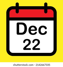 Calendar icon twenty second December, vector illustration