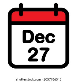 Calendar icon twenty seventh December, vector illustration