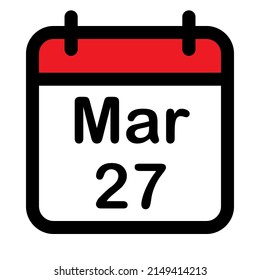 Calendar icon with twenty seventh march, vector illustration