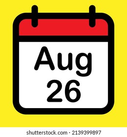 Calendar icon twenty sixth August, vector illustration