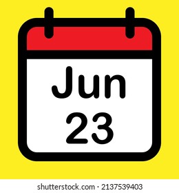 Calendar icon twenty third June, vector illustration