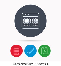 Calendar icon. Vacations organizer sign. Office reminder symbol. Calendar, pencil or edit and document file signs. Vector