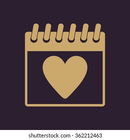 The calendar icon. Valentines day symbol. Flat Vector illustration