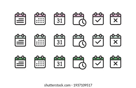 Calendar Icon Vector Collection. Set Of Calendar Symbols. Pastel Color Cute Icons Pack Editable Layers.