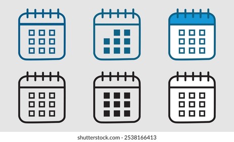 Diseño de Vector de íconos de calendario para uso digital e impreso
