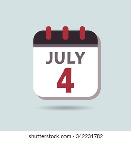 calendar Icon Vector emblem. Picture, JPG, EPS, AI. Element of design for decoration of office documents. Logo day of the week, month, year - 4th of July