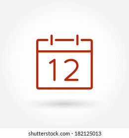 Calendar icon, vector eps10 illustration. Calendar Date. 12. Modern icons for mobile interface. Fine line pixel aligned mobile ui icons with variable line width. Vector illustration.