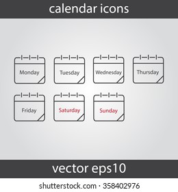 Calendar icon, vector eps10 illustration. Calendar Date. Modern icons for your work: document, presentation, web and mobile applications, infographic,cover, poster, report, flyer, banner. Day of  week