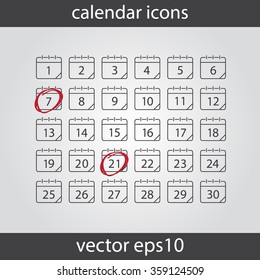 Calendar icon, vector eps10 illustration. Calendar Date.   Vector illustration.  Calendar sign icons.  Day of month icon. Month icon. stroke icon