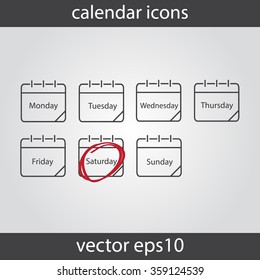 Calendar icon, vector eps10 illustration. Calendar Date.  Week  icon.  set of vector calendar icon. Day of week icon. 