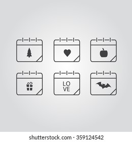 Calendar icon, vector eps10 illustration. Calendar Date.  Season icon. Holiday icon. New Yaer Icon. Big set of vector calendar icon. Valentine's day icon.   Halloween icon. 