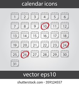 Calendar icon, vector eps10 illustration. Calendar Date.   Vector illustration.  Calendar sign icons.  Day of month icon. Month icon. stroke icon