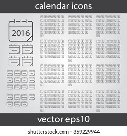 Calendar icon, vector eps10 illustration. Calendar Date.  Season icon. Month icon. Week icon. Day Icon. Big set of vector calendar icon. 2016 year icon. Vector illustration.  Calendar sign icons. 