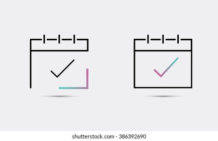 Calendar icon, vector eps10 illustration. Calendar Date.  Modern icons for your work: document, presentation, web and mobile applications, infographic,cover, poster, report, flyer, banner. Check mark