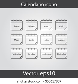 Calendar icon, vector eps10 illustration.Calendar icon.  Spanish icons for your work: document, presentation,  infographic,cover, poster, report, flyer, banner. 