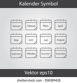 Calendar icon, vector eps10 illustration.Symbol Kalender. Deutsch. German  icons for your work: document, presentation,  infographic,cover, poster, report, flyer, banner. 