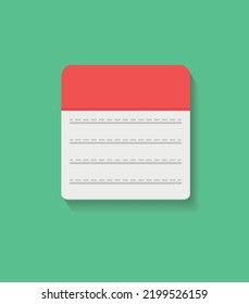 icono de calendario, ilustración plana vectorial. colores rojo, gris y verde.