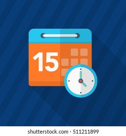 Calendar icon, Vector flat long shadow design. Shipping and logisticst concept.