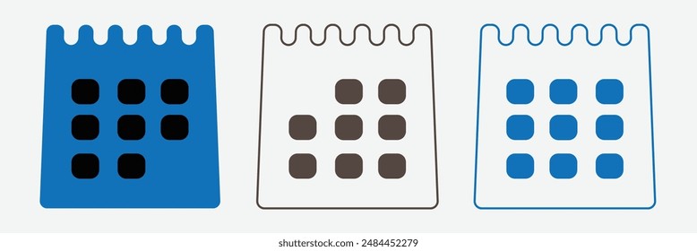 Calendar icon. Calendar vector icons. Set of calendar symbols in line style. Eps 10.