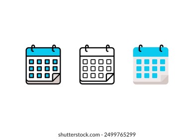 Icono de calendario. Ilustración vectorial de dibujos animados, contorno y calendario de estilo plano