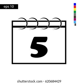Calendar icon vector illustration eps10. Isolated icon number 5 on a flat design calendar for a website or application - stock graphics