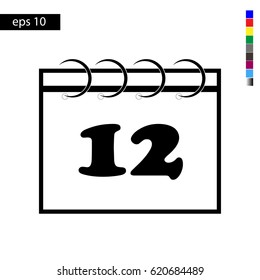 Calendar icon vector illustration eps10. Isolated icon number 12 on a flat design calendar for a website or application - stock graphics