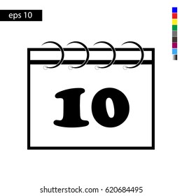 Calendar icon vector illustration eps10. Isolated icon number 10 on a flat design calendar for a website or application - stock graphics