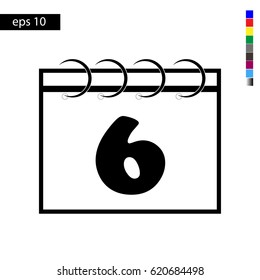 Calendar icon vector illustration eps10. Isolated icon number 6 on a flat design calendar for a website or application - stock graphics