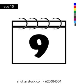 Calendar icon vector illustration eps10. Isolated icon number 9 on a flat design calendar for a website or application - stock graphics