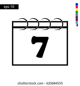 Calendar icon vector illustration eps10. Isolated icon number 7 on a flat design calendar for a website or application - stock graphics