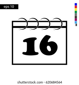 Calendar icon vector illustration eps10. Isolated icon number 16 on a flat design calendar for a website or application - stock graphics