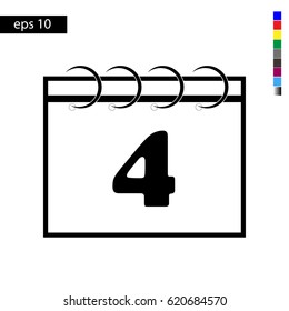 Calendar icon vector illustration eps10. Isolated icon number 4 on a flat design calendar for a website or application - stock graphics