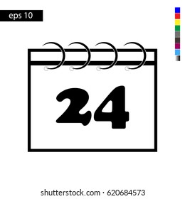 Calendar icon vector illustration eps10. Isolated icon number 24 on a flat design calendar for a website or application - stock graphics