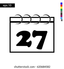 Calendar icon vector illustration eps10. Isolated icon number 27 on a flat design calendar for a website or application - stock graphics