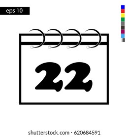 Calendar icon vector illustration eps10. Isolated icon number 22 on a flat design calendar for a website or application - stock graphics